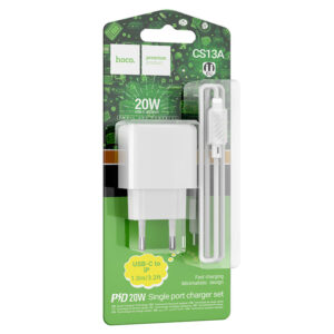 Hoco (CS13A) - Incarcator Retea + Cablu Lightning, 20W, 1xUSB-C, PD, White
