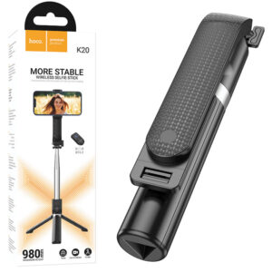 Hoco (K20) - Suport Stand, tip Selfie, pentru telefon, 2 in 1, Mini Telescopic, Inox, cu telecomanda BT, Black