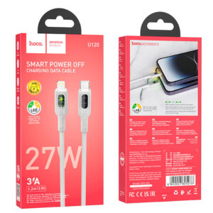 Hoco (U120) - Cablu Date si Incarcare, USB-C, PD27W, QC3.0, 5A, LED Power, 1.2m, Gray