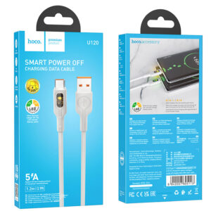 Hoco (U120) - Cablu Date si Incarcare, USB-A la USB-C, 18W, 5A, LED Power, 1.2m, Gray