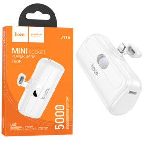 Hoco (J116) - Baterie Externa, PowerBank, afisaj digital, conector Lightning, Compact Size, 5000mAh, 5V/2A, White