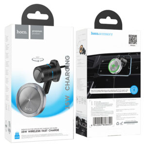 Hoco (HW6) - Suport Auto cu incarcare Wireless, 15W, Magnetic, montaj Ventilatie, cablu USB-C, 1m, Black/Gray