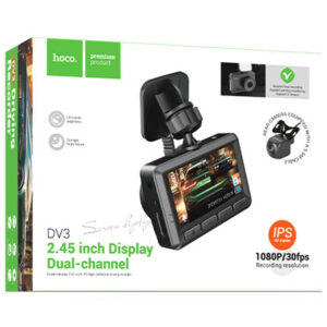Hoco (DV3) - Camera de bord, video Dual Channel (Front+Back) - si LCD HD 2.45", acumulator 200mAh, cablu Back 5.5m, TF Card, Multilanguage, Black