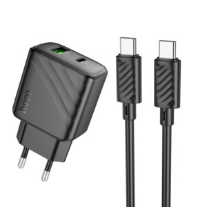 Hoco (CS23A) - Incarcator Retea + Cablu USB-C, 1m, PD30W, 1xUSB-C, 1xUSB-A, FCP/AFC, Black