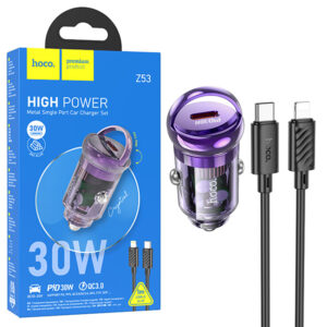 Hoco (Z53) - Incarcator Auto + Cablu Lightning, 30W, 1xUSB-C, PD, Ring-Pull, Purple