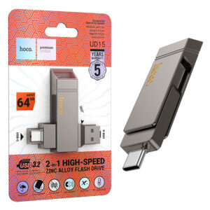 Hoco (UD15) - Memory Stick, 64GB, Dual USB-C + USB-A 3.2, High Speed, Flash Drive, Gray