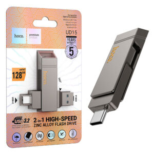 Hoco (UD15) - Memory Stick, 128GB, Dual USB-C + USB-A 3.2, High Speed, Flash Drive, Gray