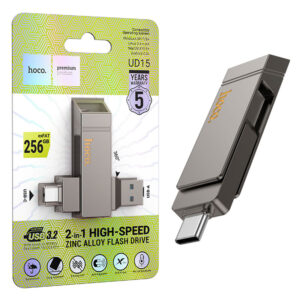 Hoco (UD15) - Memory Stick, 256GB, Dual USB-C + USB-A 3.2, High Speed, Flash Drive, Gray