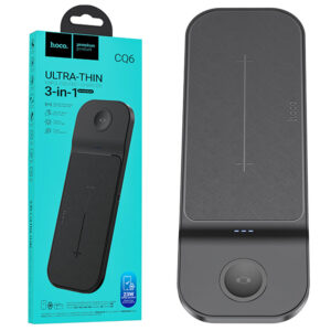 Hoco (CQ6) - Statie Incarcare Wireless, SAM Series, 5V, 3A, Qi Charging, Magnetic, 3 in 1, Black