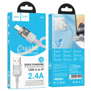 Hoco (U129) - Cablu Date si Incarcare, USB-A la Lightning, 18W, 2.4A, Crystal, 1.2m, Gray