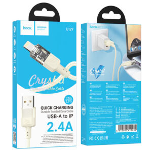 Hoco (U129) - Cablu Date si Incarcare, USB-A la Lightning, 18W, 2.4A, Crystal, 1.2m, GOLD