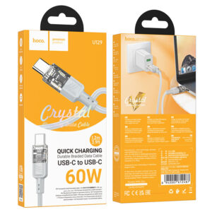 Hoco (U129) - Cablu Date si Incarcare, USB-C, PD60W, QC3.0, 3A, Crystal, 1.2m, Gray