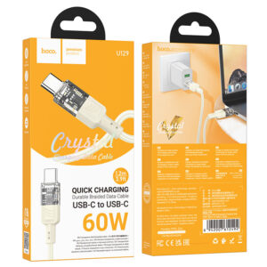 Hoco (U129) - Cablu Date si Incarcare, USB-C, PD60W, QC3.0, 3A, Crystal, 1.2m, GOLD