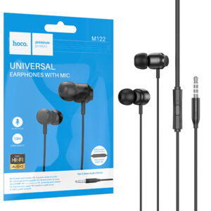 Hoco (M122) - Casti cu Fir, In Ear, 3.5mm, 1.2m, Mic & Volume Key, HiFi, Black