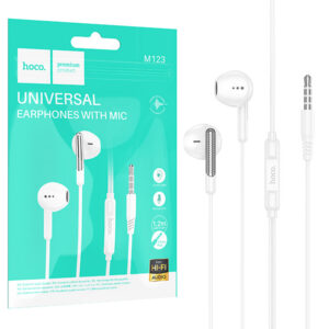Hoco (M123) - Casti cu Fir, In Ear, 3.5mm, 1.2m, Mic & Volume Key, HiFi, White