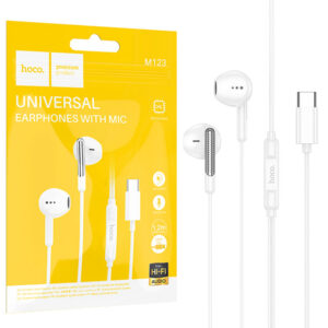 Hoco (M123) - Casti cu Fir, In Ear, USB-C, 1.2m, Mic & Volume Key, HiFi, White