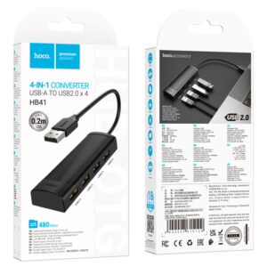 Hoco (HB41) - Hub USB, Multiport, USB-A la 4 x USB-A 2.0, 480Mps, 20cm, Black