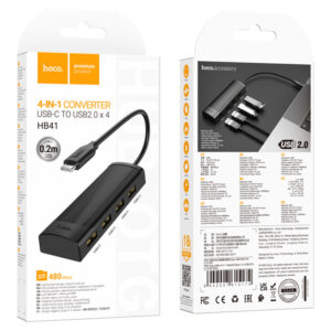 Hoco (HB41) - Hub USB, Multiport, USB-C la 3 x USB-A 3.0, USB-A 2.0, 480Mps, 20cm, Black