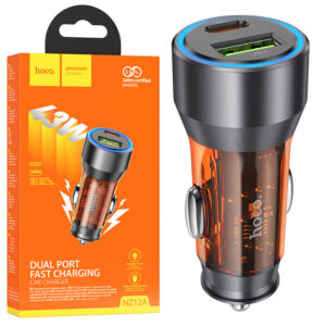 Hoco (NZ12A) - Incarcator Auto, 25W, 1xUSB-C, 1xUSB-A, PD, QC 3.0, Clear, Orange