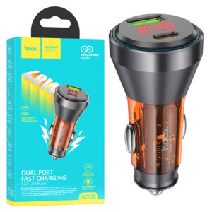 Hoco (NZ12B) - Incarcator Auto, 30W, 1xUSB-C, 1xUSB-A, PD, QC 3.0, Power LED, Clear, Orange