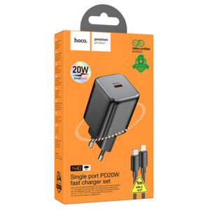 Hoco (N40) - Incarcator Retea + Cablu Lightning, 20W, 1xUSB-C, PD, Black