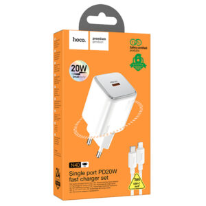 Hoco (N40) - Incarcator Retea + Cablu Lightning, 20W, 1xUSB-C, PD, White