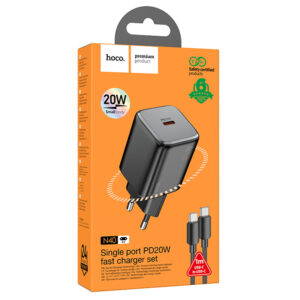 Hoco (N40) - Incarcator Retea + Cablu USB-C, 20W, 1xUSB-C, PD, Black
