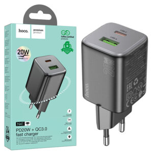 Hoco (N41) - Incarcator Retea, 20W, 1xUSB-C, 1xUSB-A, PD, QC 3.0, Black
