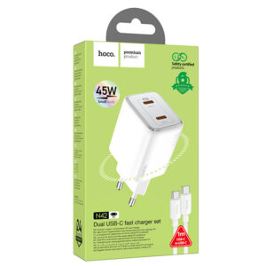 Hoco (N42) - Incarcator Retea + Cablu USB-C, 45W, 2xUSB-A, White