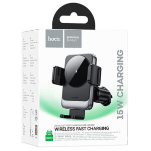 Hoco (HW13) - Suport Auto cu incarcare Wireless, 15, cu cleme laterale, montaj Ventilatie, cablu USB-C, 1m, AutoGravity, Pull Hook, Black