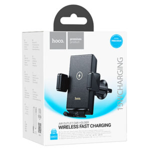 Hoco (HW21) - Suport Auto cu incarcare Wireless, 15, cu cleme laterale, montaj Ventilatie, cablu USB-C, 1m, AutoGravity, Pull Hook, Black