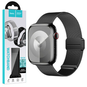 Hoco (WA26) - Curea metalica, pentru iWatch, inchidere magnet, Universal Size (42/44/45/49mm) - Double Buckle, Milanese Style, Black