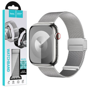 Hoco (WA26) - Curea metalica, pentru iWatch, inchidere magnet, Universal Size (42/44/45/49mm) - Double Buckle, Milanese Style | Silver