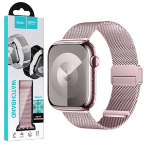 Hoco (WA26) - Curea metalica, pentru iWatch, inchidere magnet, Universal Size (42/44/45/49mm) - Double Buckle, Milanese Style, Rose PINK