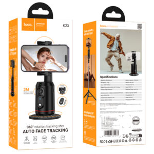 Hoco (K23) - Suport tip Selfie, Face Auto-Tracking, 1200mAh, Rotativ 355°, telecomanda de control, Lotus, Black