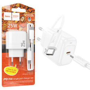 Hoco (CS53A) » Incarcator Retea + Cablu USB-C, 1m, (PD25W) 1xUSB-C, FastCharge, WHITE