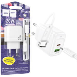 Hoco (CS54A) » Incarcator Retea, (PD25W+QC3.0) 1xUSB-C, 1xUSB, FastCharge, WHITE