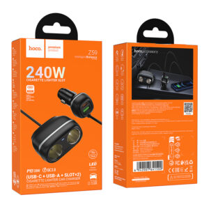 Hoco (Z59) - Incarcator Auto Cu Fir, PD48W, 1xUSB-C, 1xUSB-A, Black