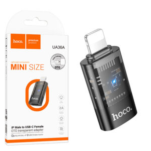 Hoco (UA36A) » Adaptor OTG Transfer/Incarcare, Lightning la USB-C, 2A, BLACK