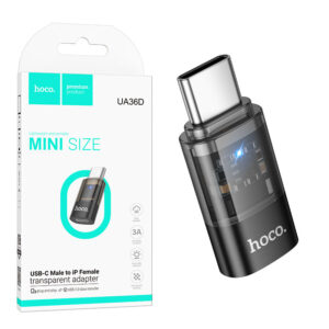 Hoco (UA36D) » Adaptor OTG Transfer/Incarcare, USB-C la Lightning, 3A, BLACK/Clear