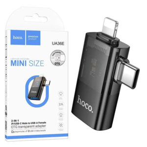 Hoco (UA36E) » Adaptor OTG Transfer/Incarcare, USB-C/Lightning la USB-A, Black