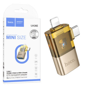 Hoco (UA36E) » Adaptor OTG Transfer/Incarcare, Lightning / USB-C la USB, 2A, GOLD