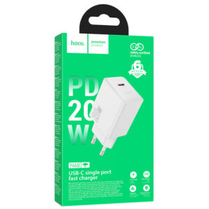 Hoco (N68) » Incarcator Retea, (PD20W) 5V, 3A, 1xUSB-C, FastCharge, WHITE