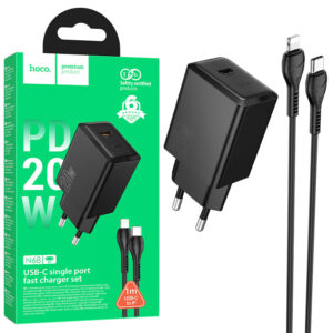 Hoco (N68) » Incarcator Retea + Cablu Lightning, 1m, (PD20W) 1xUSB-C, FastCharge, BLACK