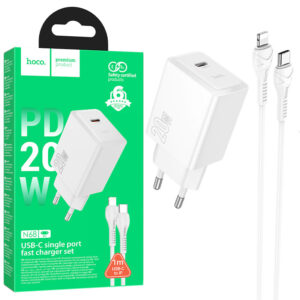 Hoco (N68) » Incarcator Retea + Cablu Lightning, 1m, (PD20W) 1xUSB-C, FastCharge, WHITE