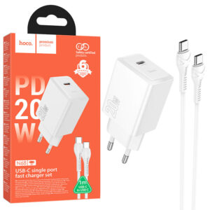 Hoco (N68) » Incarcator Retea + Cablu USB-C, 1m, (PD20W) 1xUSB-C, FastCharge, WHITE