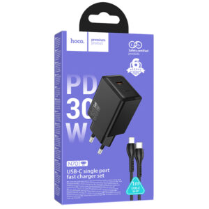 Hoco (N70) » Incarcator Retea + Cablu Lightning, 1m, (PD30W) 1xUSB-C, FastCharge, BLACK