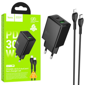 Hoco (N71) » Incarcator Retea + Cablu Lightning, 1m, (PD25W+QC3.0) 1xUSB-C, 1xUSB, FastCharge, BLACK