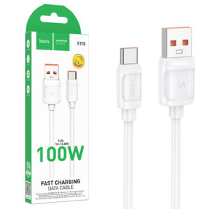 Hoco (X115) » Cablu Date si Incarcare, USB-A la USB-C, PD100W, QC3.0, 1m, WHITE