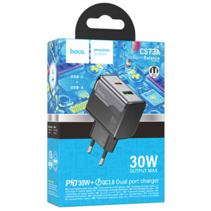 Hoco (CS73A) » Incarcator Retea, (PD30W+QC3.0) 1xUSB-C, 1xUSB, FastCharge, BLACK